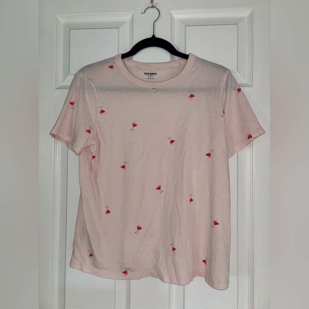 Old Navy Pink Cocktail Drink Print T-Shirt Women’s Small
